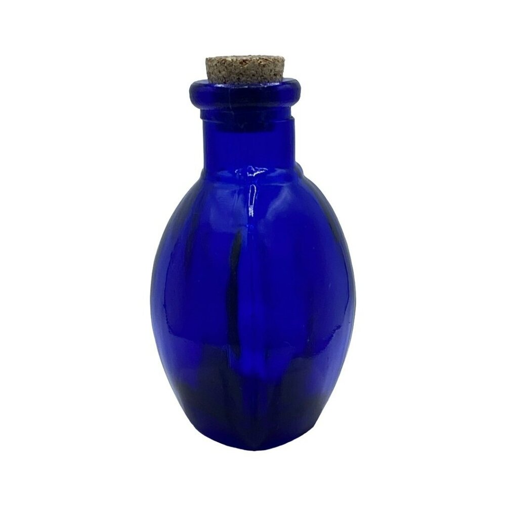 Vintage Cobalt Blue Triangular Apothecary Small Perfume Poison Bottle w/Cork